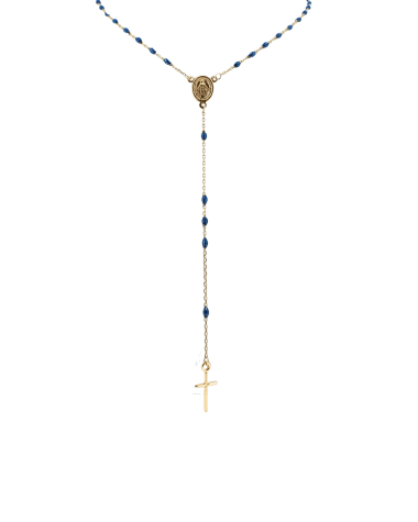 9CT Y/G BLUE ROSARY 45cm